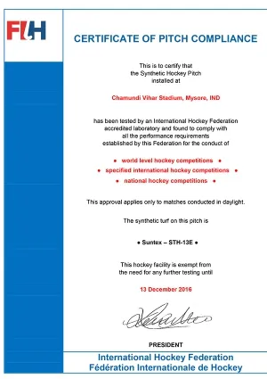 Certificado de cancha FIH de Mysore